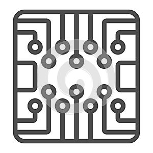 PCB layout square shape chip line icon, electronics concept, printed circuit board vector sign on white background
