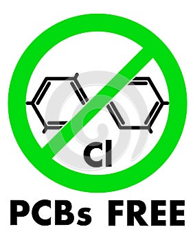 PCBs free icon. Polychlorinated biphenyls chemical molecule and