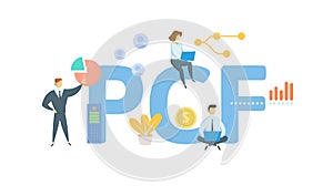 PCF, Petty Cash Fund. Concept with keyword, people and icons. Flat vector illustration. Isolated on white.