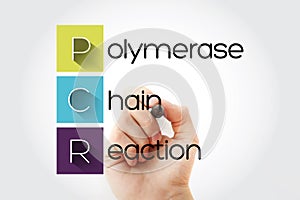 PCR - Polymerase Chain Reaction acronym with marker, medical concept background