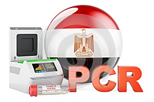 PCR test for COVID-19 in Egypt, concept. PCR thermal cycler with Egyptian flag, 3D rendering