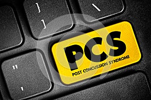 PCS Post-concussion syndrome - set of symptoms that may continue for weeks or more after a concussion, acronym medical concept