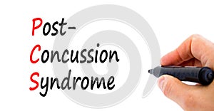 PCS post-concussion syndrome symbol. Concept words PCS post-concussion syndrome on white paper on a beautiful white background.