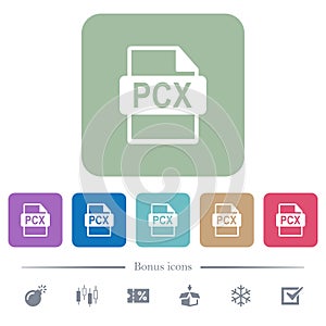 PCX file format flat icons on color rounded square backgrounds