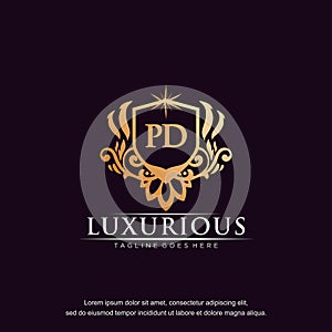 PD initial letter luxury ornament gold monogram logo template vector art