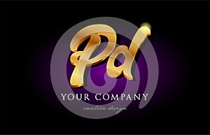 pd p d 3d gold golden alphabet letter metal logo icon design h