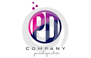 PD P D Circle Letter Logo Design with Purple Dots Bubbles