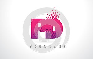 PD P D Letter Logo with Pink Purple Color and Particles Dots Design.