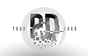 PD P D Pixel Letter Logo with Digital Shattered Black Squares
