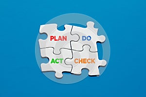 PDCA cycle with puzzle pieces. Plan do check act business strategy photo