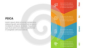 pdca management business continual improvement infographic 4 point stage template with vertical arrow bottom direction for slide