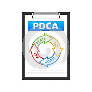 PDCA - Plan Do Check Act, quality cycle. Improvement tool. Vector stock illustration.