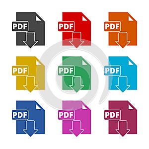 PDF digital document file format flat vector icon, Vector pdf download symbol, color icons set