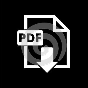 PDF digital document file format flat vector icon, Vector pdf download symbol on dark background