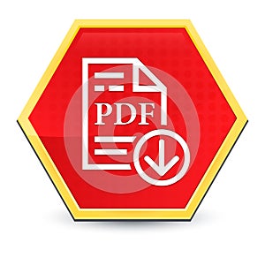 PDF document download icon abstract red hexagon button bright yellow frame elegant design