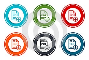 PDF document download icon flat vector illustration design round buttons collection 6 concept colorful frame simple circle set