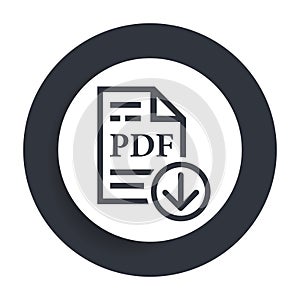 PDF document download icon flat vector round button clean black and white design concept isolated illustration