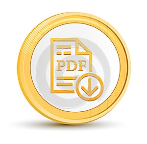 PDF document download icon gold round button golden coin shiny frame luxury concept abstract illustration isolated on white
