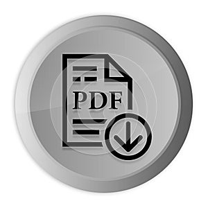 PDF document download icon metal silver round button metallic design circle isolated on white background black and white concept