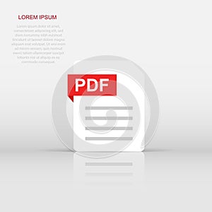 Pdf document note icon in flat style. Paper sheet vector illustration on isolated background. Pdf notepad document business
