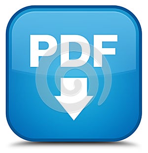 PDF download icon special cyan blue square button