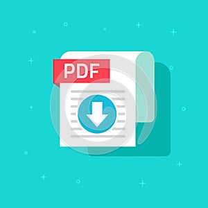 PDF download icon vector symbol, flat text document or file downloading with arrow and paper sheet doc isolated photo