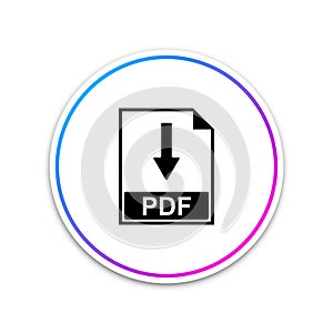 PDF file document icon isolated on white background. Download PDF button sign. Circle white button