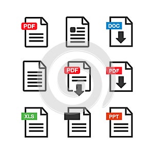 PDF file download icon. Document text, symbol web. Document icon