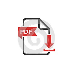 PDF file icon. Download document button. Vector flat