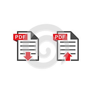 PDF file icon vector design template with upload download arrow