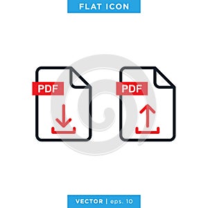 PDF file icon vector design template with upload download arrow.