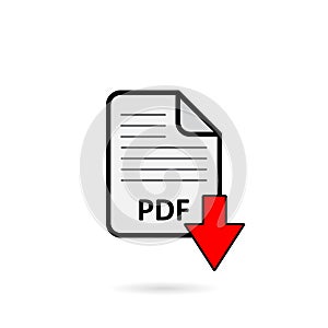 PDF file with red arrow download button on white background