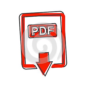 PDF icon. Downloads pdf document. Vector colored icon cartoon style on white isolated background