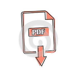PDF icon. Downloads pdf document. Vector colored icon cartoon style on white isolated background
