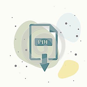 PDF icon. Downloads pdf document. Vector colored icon on multicolored background