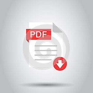 Pdf icon in flat style. Document text vector illustration on isolated background. Archive business concept