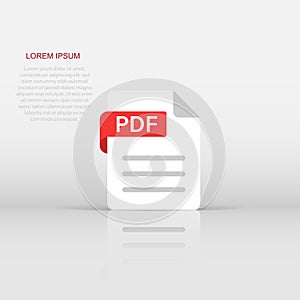 Pdf icon in flat style. Document text vector illustration on white isolated background. Archive business concept