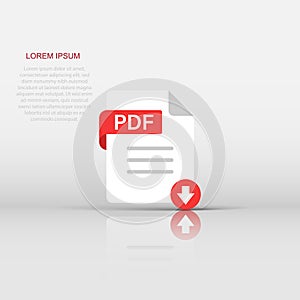 Pdf icon in flat style. Document text vector illustration on white isolated background. Archive business concept