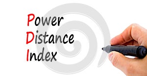 PDI power distance index symbol. Concept words PDI power distance index on white paper on a beautiful white background.