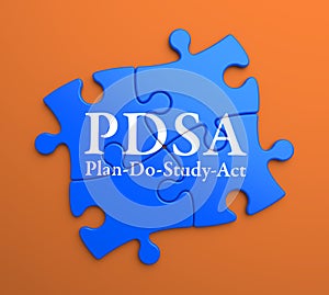 PDSA on Blue Puzzle Pieces. Business Concept.