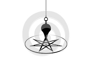 Pendulum for using asking questions. Esoteric pendulum magic for divination and astrology wheel, seven point star or septagram