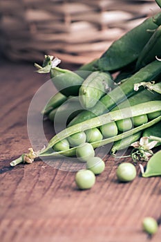 Pea pods and Pea with Basket