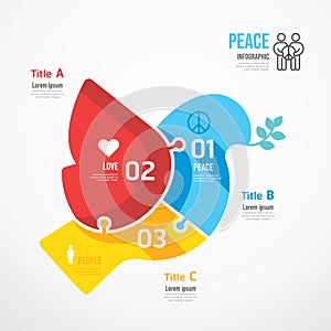 Peace Bird shape jigsaw banner. Concept Design infographic Template vector illustration