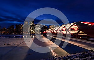 Peace Bridge Lit Up At Night In The Winter