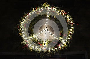 Peace Christmas Wreath in Georgetown at Night