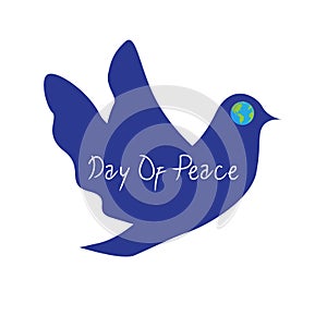 Peace day event with dark blue dove with globe eye.