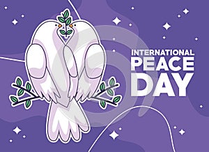 peace day lettering with doves