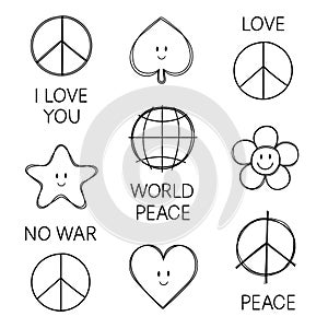 Peace doodle isolated icon vector. Peaceful hand drawn sketch clipart