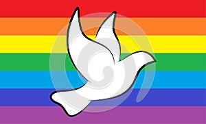 peace dove in front of rainbow flag
