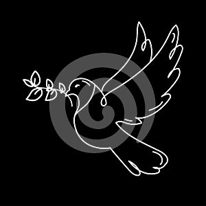 Peace dove icon on black background vector illustration. Flying bird.